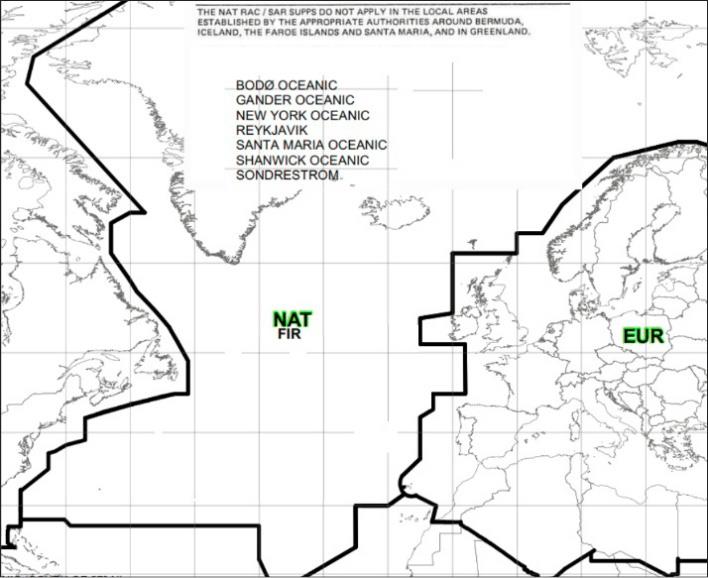 Kart som viser ICAOs regioninndeling