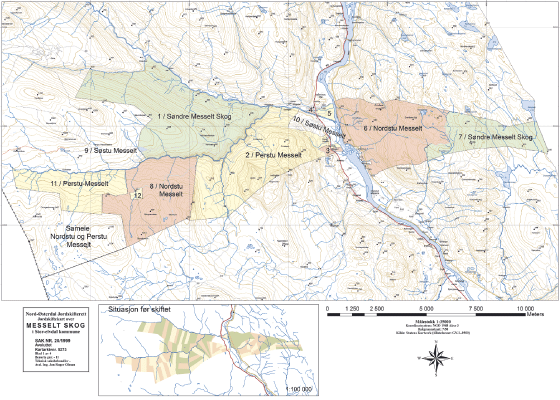 Figur 3.6 Jordskiftekart Messelt skog, Stor-Elvdal kommune, før og etter jordskifte.
