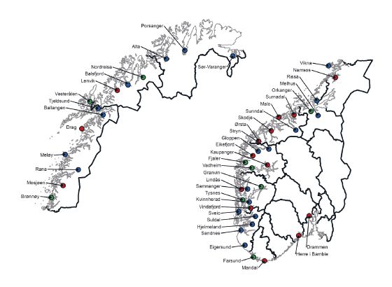 Figur 4.2 Oversikt over tømmerkaiterminaler.