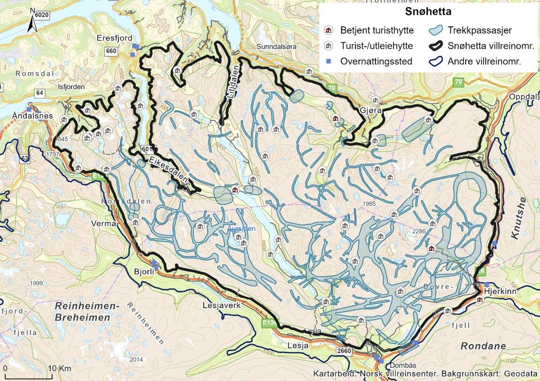 Oversiktskart over villreinsområdet