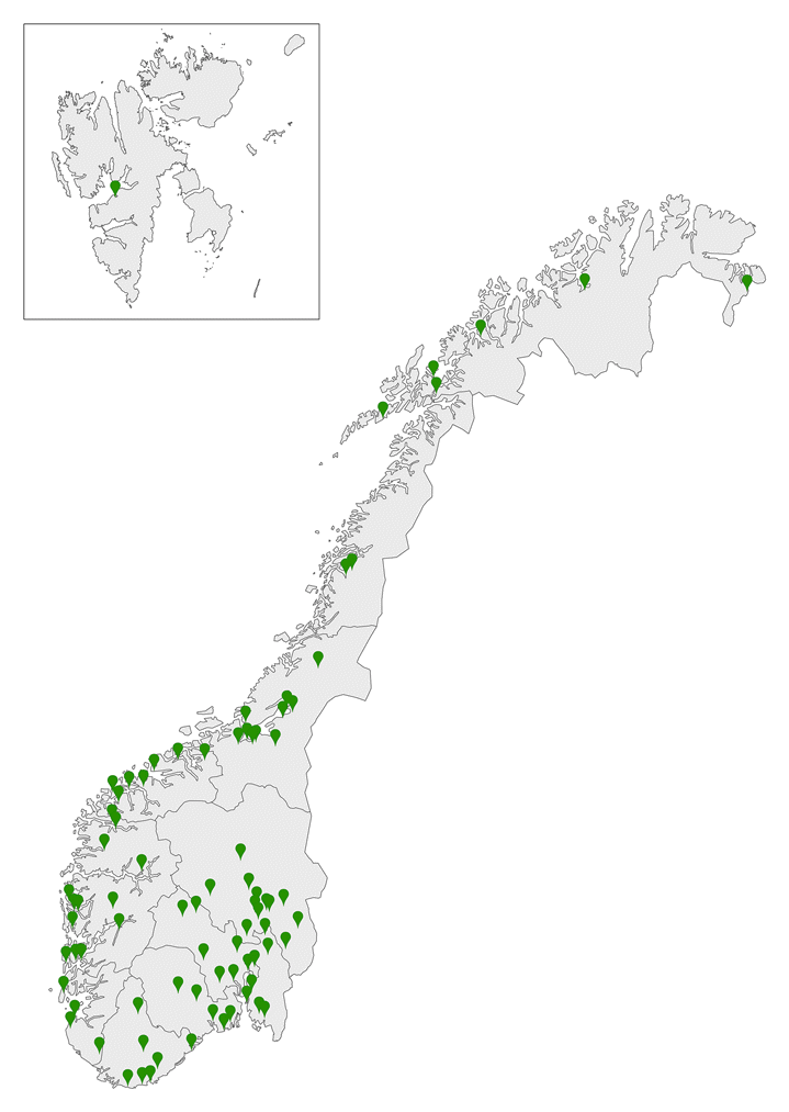 Figur 3.1 Kart over folkehøgskoler i Norge.