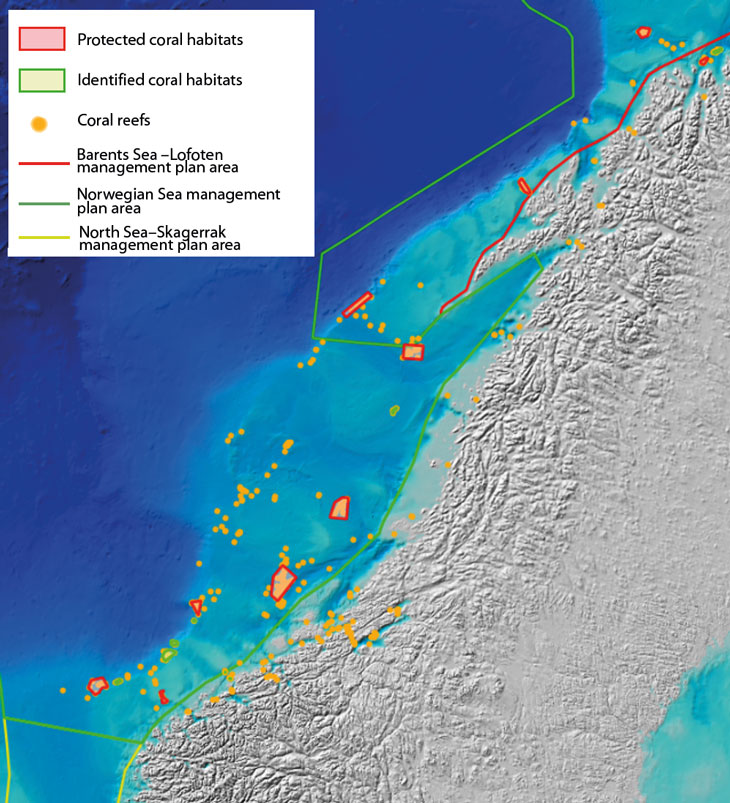 Figure 3.5 Coral habitats in the Norwegian Sea.