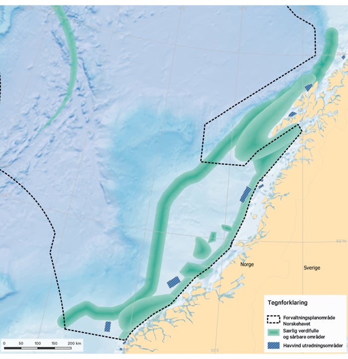 Figur 6.4 Utredningsområder for havvind i Norskehavet.
