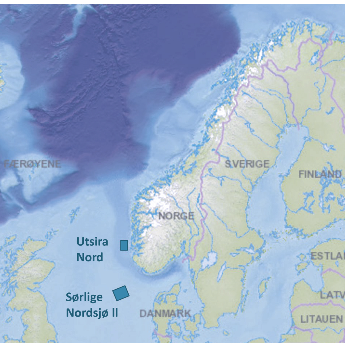Figur 5.1 Områder som er åpnet for fornybar energiproduksjon til havs.
