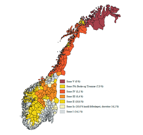 Figur 2.2 Virkeområdet for differensiert arbeidsgjevaravgift frå 2007