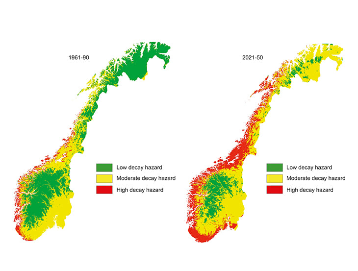 Figure 3.6 Buildings – estimated changes in decay hazard