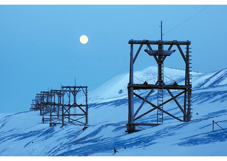 Figure 3.8 Supports for an aerial cableway from a coal mine in Svalbard, part of its protected cultural heritage.