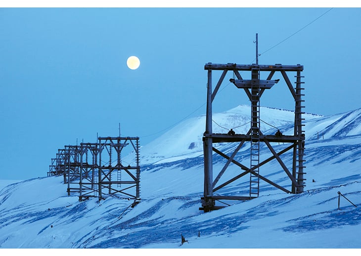 Figure 3.8 Supports for an aerial cableway from a coal mine in Svalbard, part of its protected cultural heritage.
