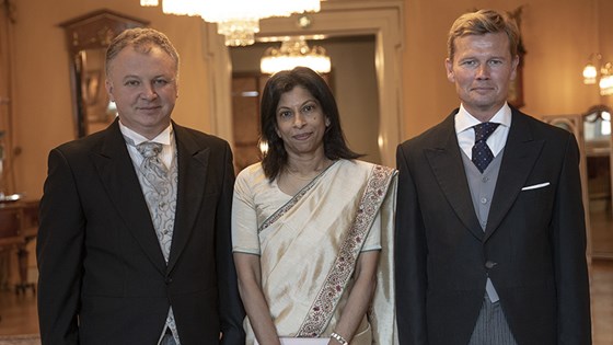 From left: Ambassador of Macedonia, H.E. Mr Serdjim Muhamed, Ambassador of Sri Lanka, H.E. Mrs Arusha Cooray, Ambassador of Finland, H.E. Mr Mikael Antell. Photo: Marta B. Haga, MFA, Oslo
