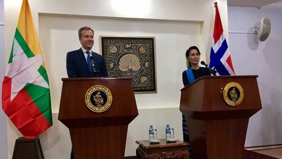 Foreign Minister Børge Brende had a meeting with Aung San Suu Kyi on continued Norwegian support for the process of reform and democratisation in Myanmar. Photo: Astrid Sehl, MFA