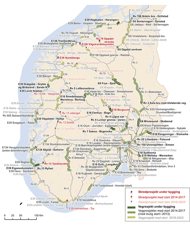 Figur 15.3 Vegprosjekt Sør-Norge 2014–2023
