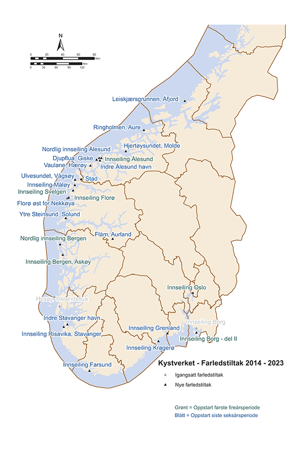 Figur 15.7 Farledsprosjekt Sør-Norge 2014–2023