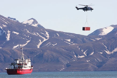 Figure 11.2 MS Nordsyssel and the Governor’s service helicopter.