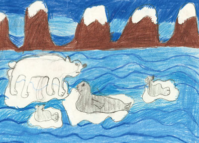 Figur 7.3 En av tre vinnere i tegnekonkurransen, «Mitt Svalbard – hvorfor
 Svalbard er et fint sted å bo», ved Longyearbyen
 skole.