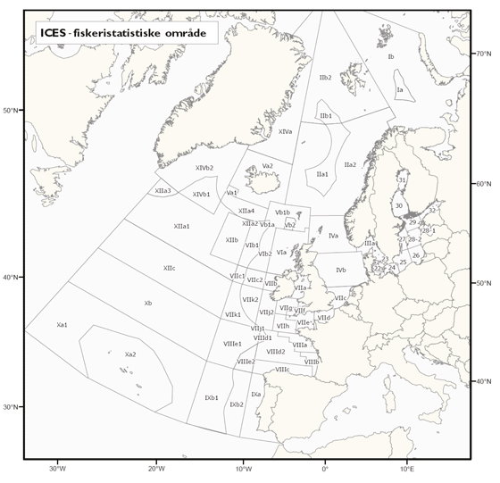 Figur 2.3 ICES sine fiskeristatistiske område