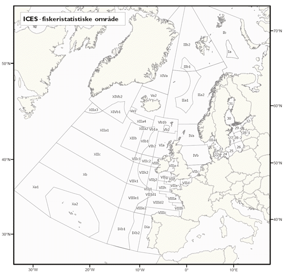 Figur 2.3 ICES sine fiskeristatistiske område