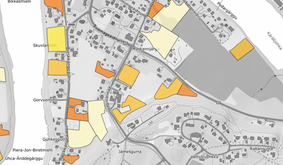 Skjermdump fra Kilden i Karasjok og viser søkbare arealer for teigbasert tilskudd