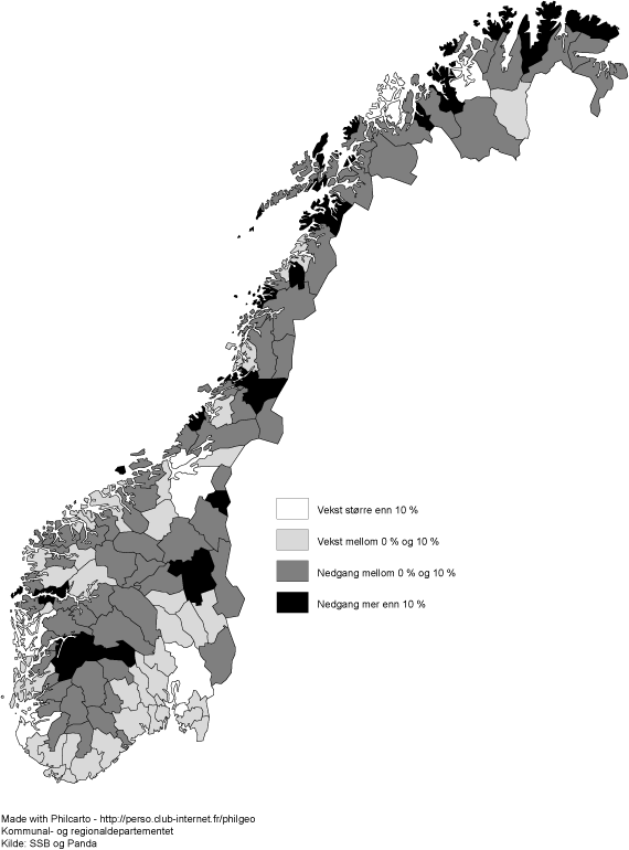 Figur 3.3 Befolkningsutvikling 1996-2006 etter bo- og arbeidsmarkedsregioner