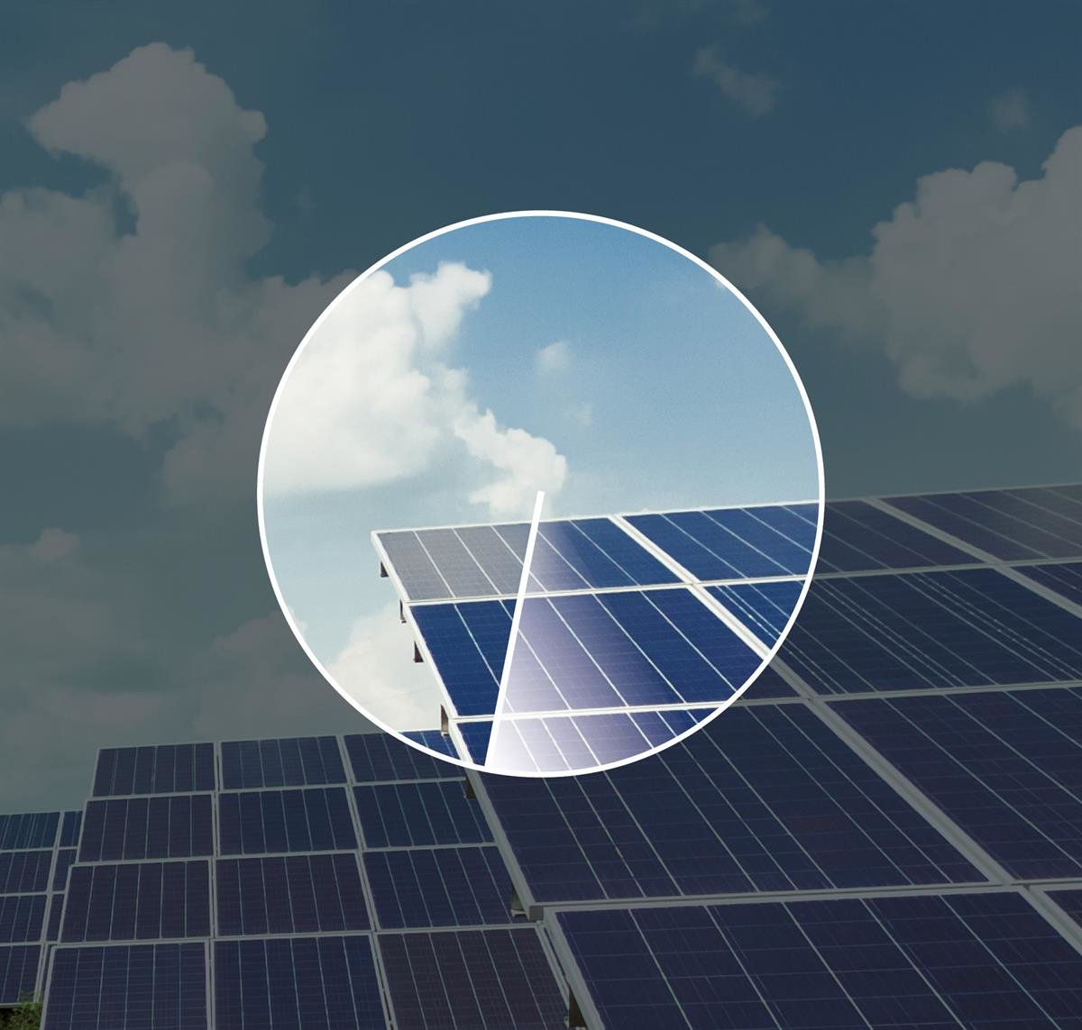A row of solar panels standing on a field under a blue sky with clouds.
