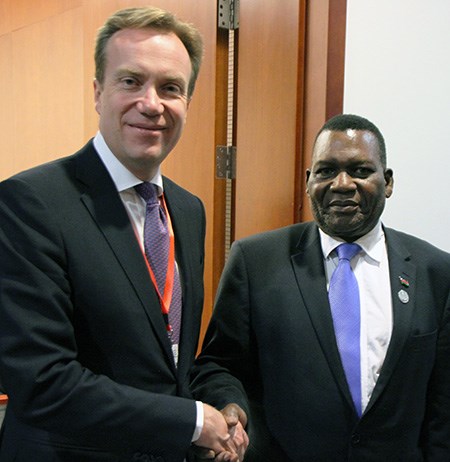 Utanriksminister Børge Brende møtte Malawis utenriksminister George T. Chaponda i Addis Abeba 27. januar. Foto: A.Sehl/UD
