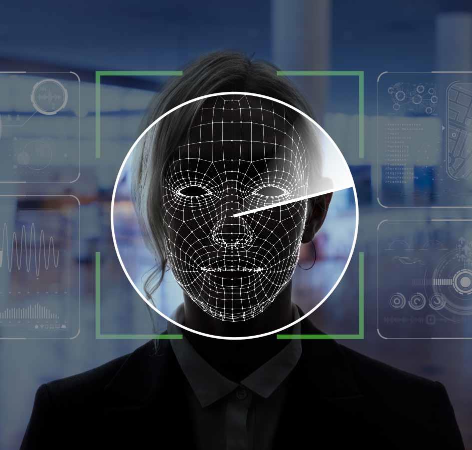 The picture illustrates facial recognition technology.
