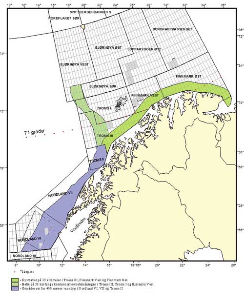 Figur 3.8 Områder i Lofoten-Barentshavet med forslag til spesifikke
 tiltak