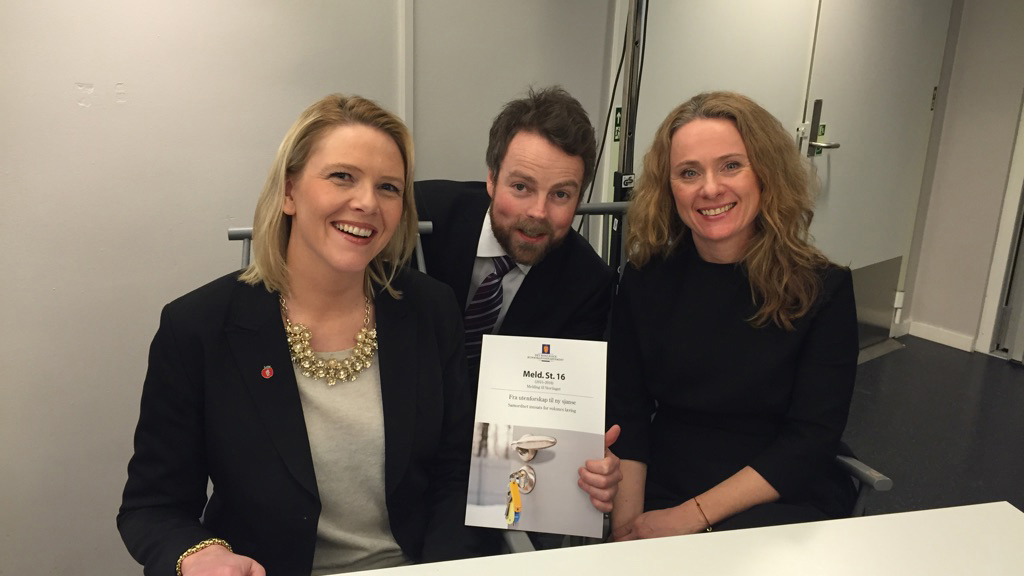 Innvandrings- og integreringsminister Sylvi Listhaug,Kunnskapsminister Torbjørn Røe Isaksen og arbeids- og sosialminister Anniken Hauglie