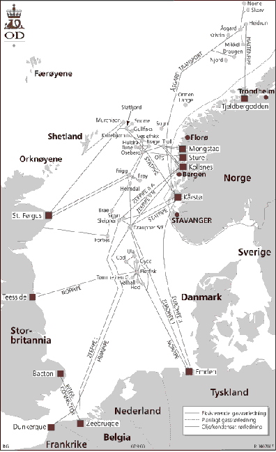 Figur 2.1 Norske rørledningssystemer høsten 2000