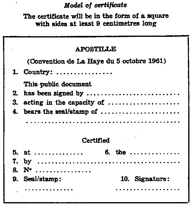 Figur 1.1 Eksempel på en apostille med foreskrevet tekst
