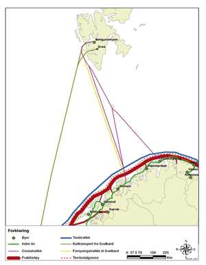 Figur 3.16 Kart over transportårene i området med unntak av fiskefartøy.
