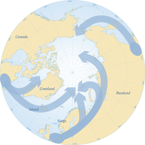 Figur 5.7 Dominerende transportveier i atmosfæren for kjemikalier til Arktis. Hovedkilden til miljøgifter i nordområdene er langtransporterte forurensninger, men også lokale kilder bidrar. Svalbard og havområdene rundt er spesielt utsatt fordi atmosfæriske for...