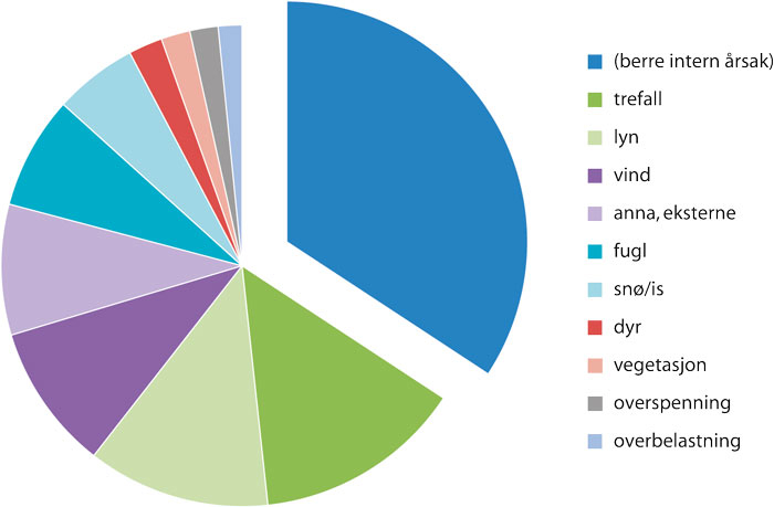 Figur 13.2 Eksterne årsaker for feil i perioden 2016 til 2020, alle spenningsnivå. (Tal i perioden: 54 284)