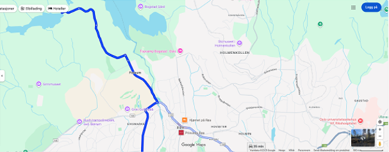 Kart som viser kjøring til skogsveien