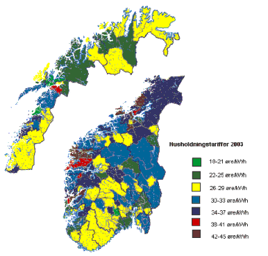 Figur 2.1 Tariffar til hushaldskundar per 29. januar 2003
