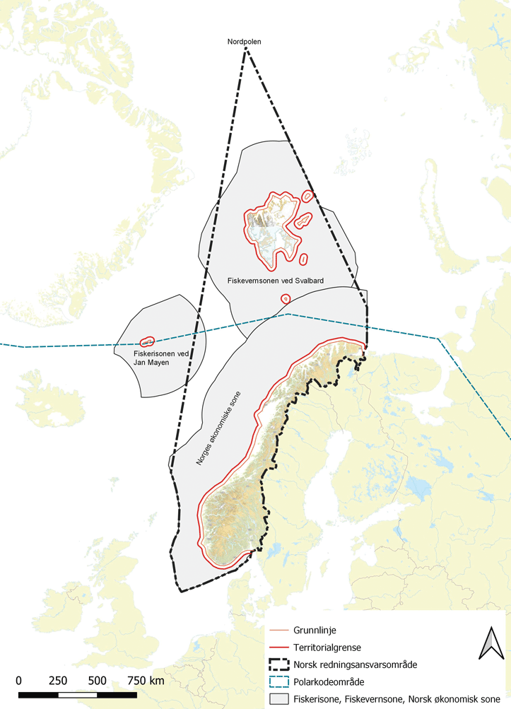 Figur 2.1 Norsk redningsansvarsområde og maritime grenser