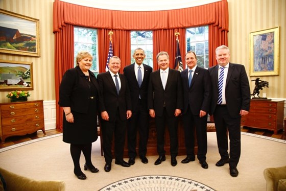 De nordiske lederne sammen med Barack Obama i The Oval Office.