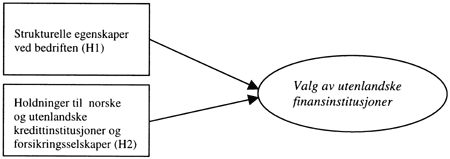 Figur 2.17 Sammenhenger mellom strukturelle egenskaper, holdninger og valg av utenlandske finansinstitusjoner