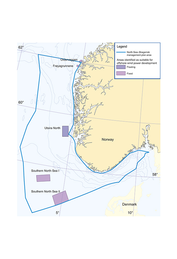Figure 4.11 Proposed areas for floating and fixed wind power installations.
