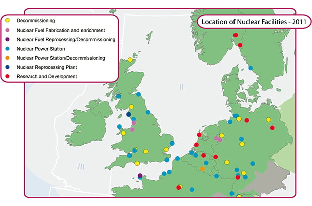 Figur 6.6 Nukleære installasjoner i nordsjøområdet