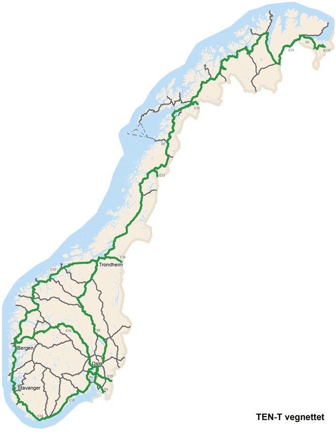 Figur 2.1 TEN-T-vegnettet i Norge
