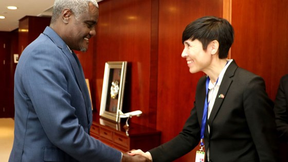 Norwegian Foreign Minister Ine Eriksen Søreide together with AU's chairperson Moussa Faki Mahamat.