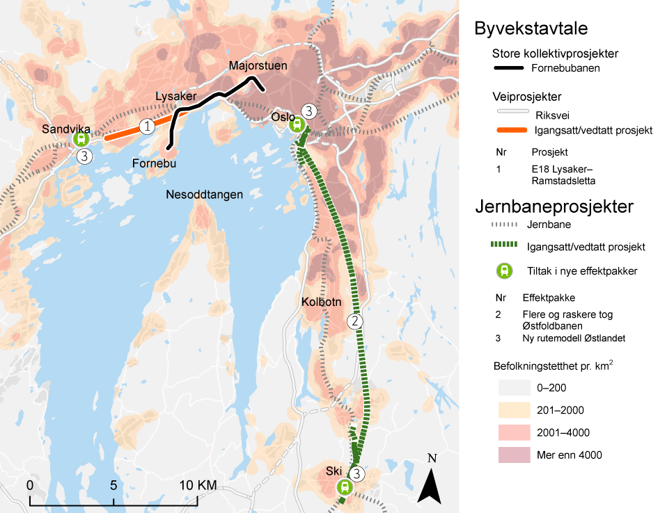 Figur 11.20 Prosjekter og tiltak i Oslo-området
