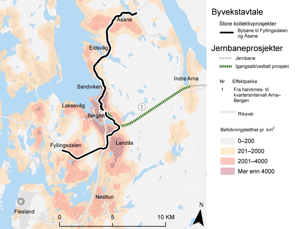 Figur 11.21 Prosjekter og tiltak i Bergens-området
