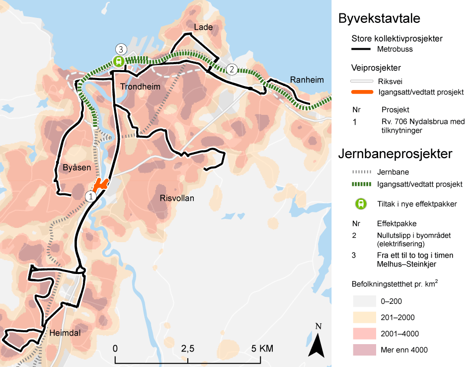 Figur 11.22 Prosjekter og tiltak i Trondheims-området