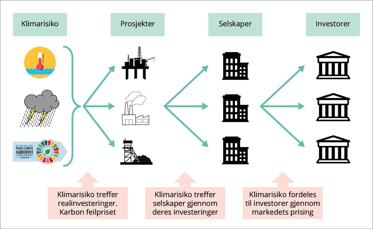 En illustrasjon av hvordan klimarisiko ender opp hos investorer
