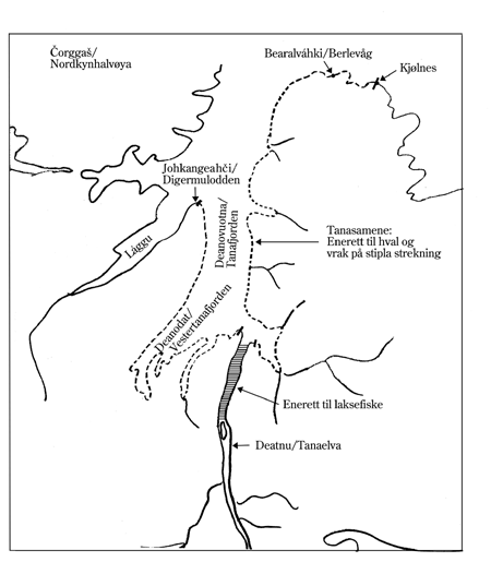 Figur 2.3 Tanasamenes bruksområde i strandsona – første
 halvdel av 1700-tallet
