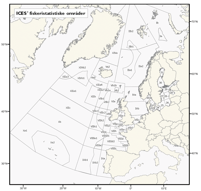 Figur 3.1 ICES – fiskeristatistiske område