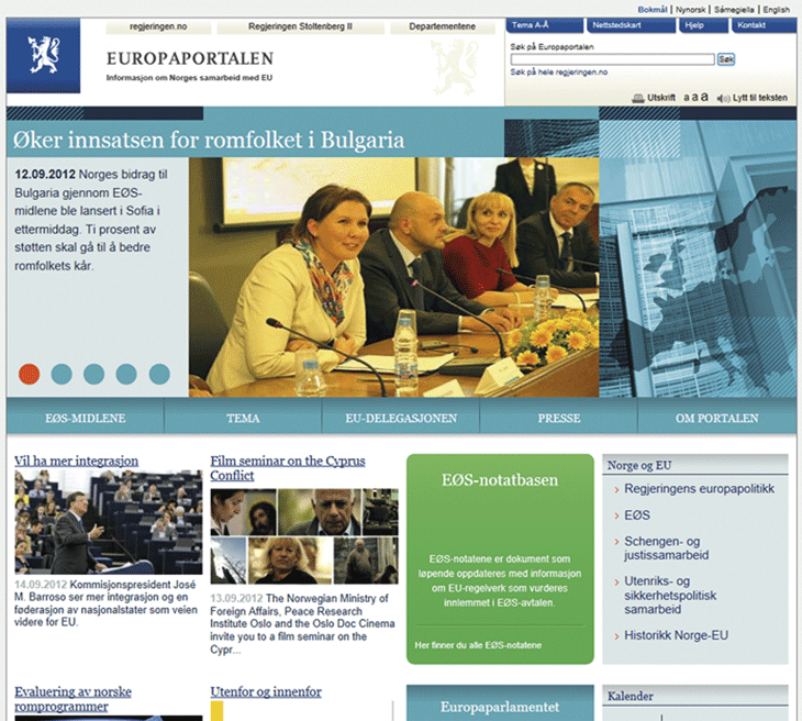 Figure 4.1 An upgraded European portal was launched in summer 2012. The new portal is a comprehensive source of information on Norway’s cooperation with the EU. 
