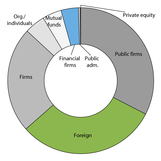 Figure 3.13 Owners of shares issued by non- financial undertakings registered in VPS at  the end of 2015 
