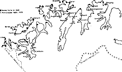 Figur 2-4.2 Kart som viser norsk kolonisering av fjordene i Finnmark i perioden
 1600-1620
